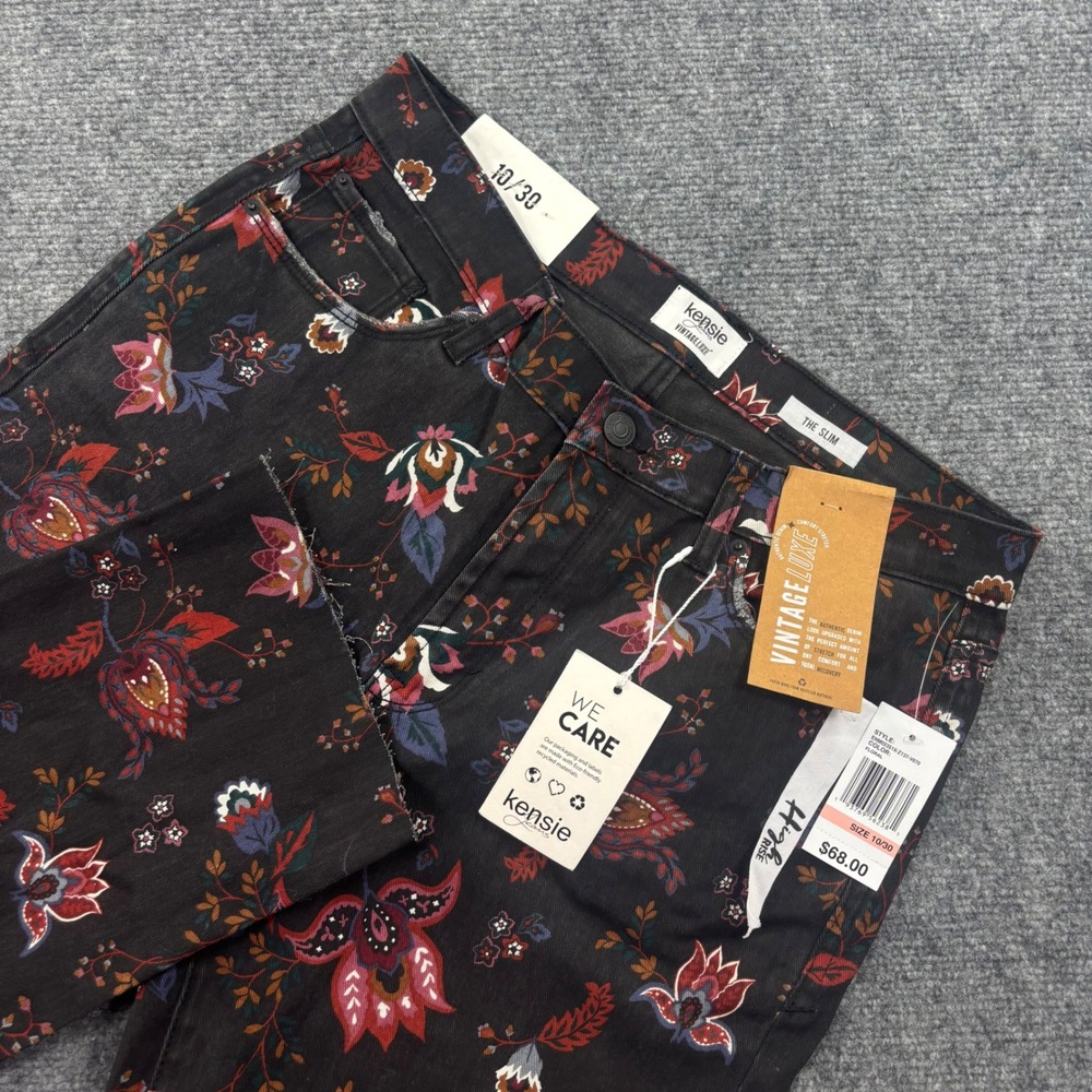 Kensie Jeans The Slim Size 10/30 Black Floral High Rise Vintage Luxe NWT Womens